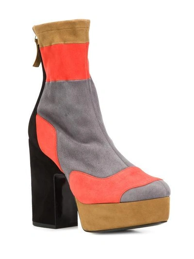Pierre Hardy Woman Ziggy Patchwork Stretch-suede Platform Ankle Boots Gray In Multicolour