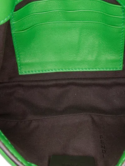 Pre-owned Fendi 2010-2025 Mini Zucca Embossed Leather Baguette Satchel In Green