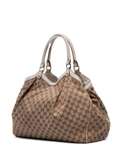 Pre-owned Gucci 2000-2015 Large Gg Canvas Sukey Tote Bag In Brown