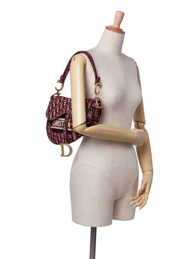 Pre-owned Dior 2020 Oblique Embroidered Velvet Saddle Bag Shoulder Bag In Red