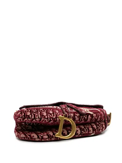 Pre-owned Dior 2020 Oblique Embroidered Velvet Saddle Bag Shoulder Bag In Red