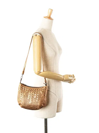 Pre-owned Bottega Veneta 2008 Intrecciato Trimmed Metallic Leather Crossbody Bag