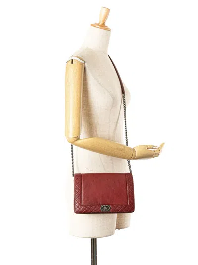 Pre-owned Chanel 2013-2014 Small Calfskin Boy Reverso Flap Crossbody Bag In Red