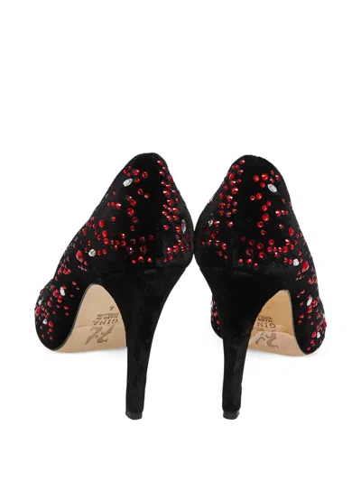 Pre-owned Gina 100mm Crystal-embellished Velvet Pumps In Black