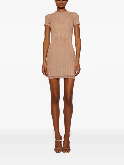 Jean Paul Gaultier Sheer Mesh Spiral Print Dress Pale Pink In Neutral
