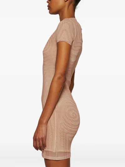Jean Paul Gaultier Sheer Mesh Spiral Print Dress Pale Pink In Neutral