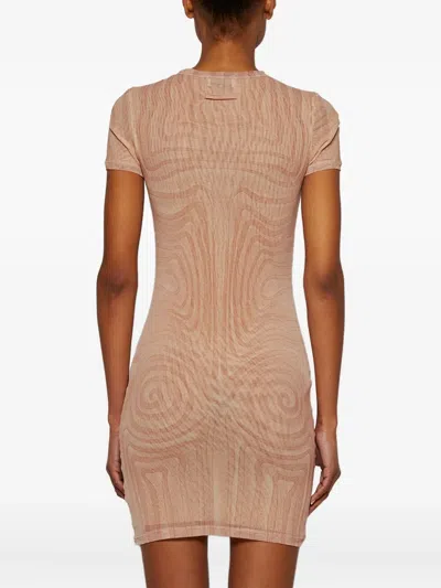 Jean Paul Gaultier Sheer Mesh Spiral Print Dress Pale Pink In Neutral