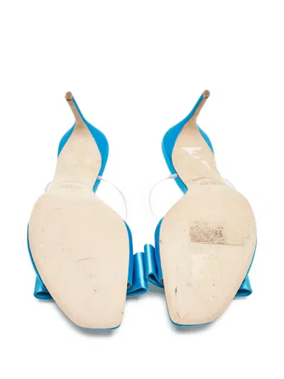Pre-owned Malone Souliers  95mm Emily Satin Bow-detail Stiletto Mules In Blue