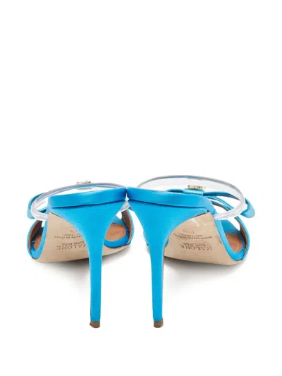 Pre-owned Malone Souliers  95mm Emily Satin Bow-detail Stiletto Mules In Blue
