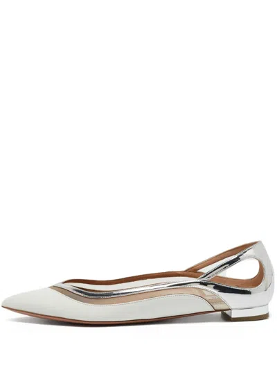 Pre-owned Aquazzura  Cinemax Pointed-toe Metallic Ballet Flats