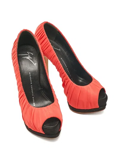 Pre-owned Giuseppe Zanotti Vintage  140mm Draped Peep-toe Pumps In Red