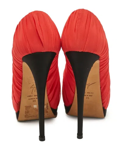 Pre-owned Giuseppe Zanotti Vintage  140mm Draped Peep-toe Pumps In Red