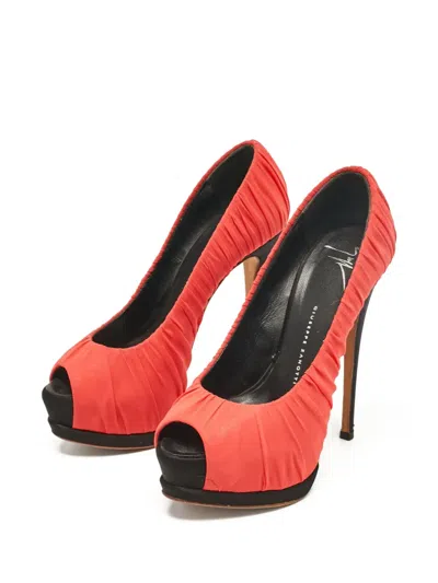 Pre-owned Giuseppe Zanotti Vintage  140mm Draped Peep-toe Pumps In Red