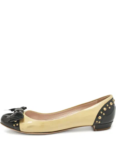 Pre-owned Miu Miu Bow-detail Ballet Flats In Yellow