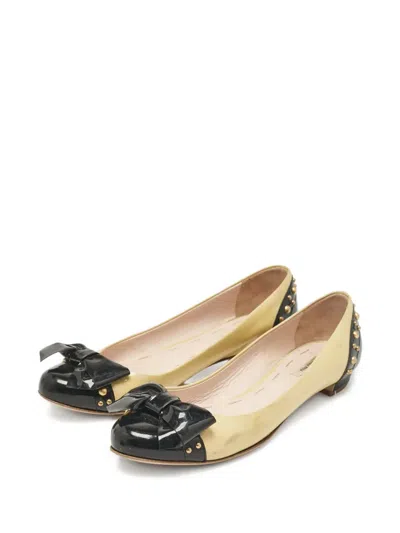 Pre-owned Miu Miu Bow-detail Ballet Flats In Yellow