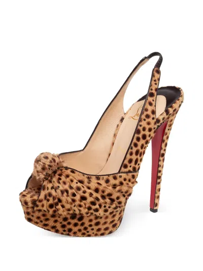 Pre-owned Christian Louboutin 145mm Jenny Leopard-print Pumps In Brown