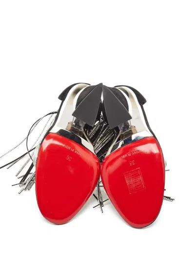 Pre-owned Christian Louboutin 110mm Fringed Sandals In Black