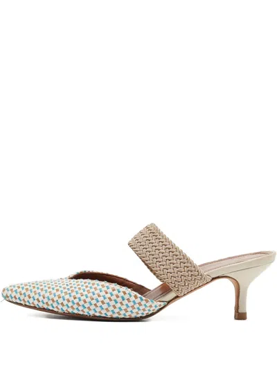 Pre-owned Malone Souliers  Woven Strap Mules In White