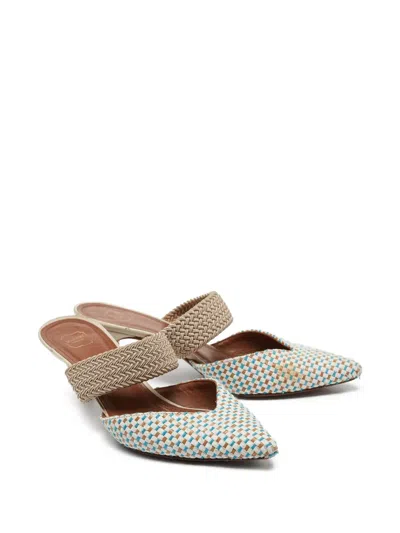 Pre-owned Malone Souliers  Woven Strap Mules In White