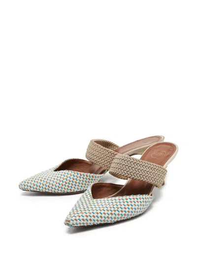 Pre-owned Malone Souliers  Woven Strap Mules In White