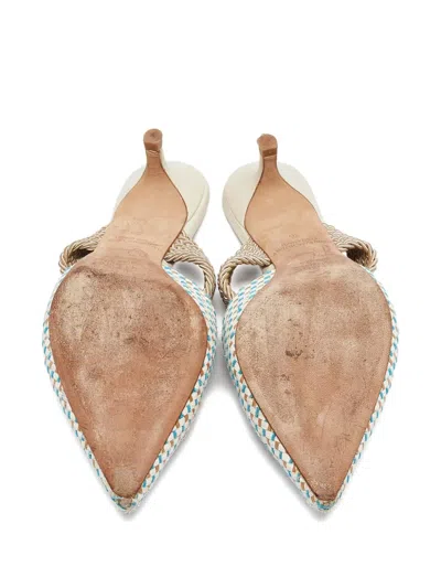 Pre-owned Malone Souliers  Woven Strap Mules In White