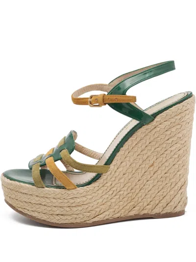 Pre-owned Saint Laurent 130mm Leather Wedge Sandals
