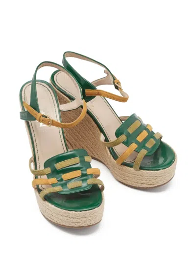 Pre-owned Saint Laurent 130mm Leather Wedge Sandals