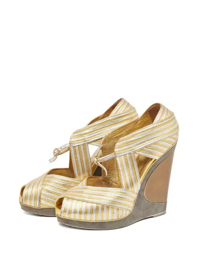 Pre-owned Saint Laurent Striped Metallic Wedge Sandals
