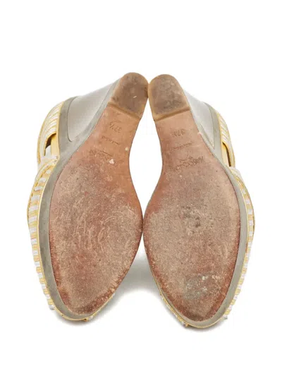 Pre-owned Saint Laurent Striped Metallic Wedge Sandals