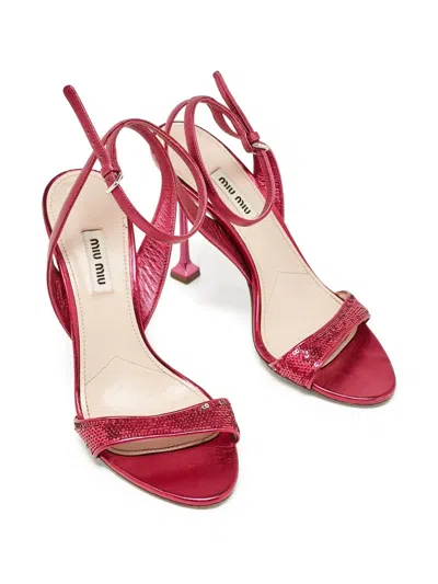 Pre-owned Miu Miu Sequin-embellished Metallic Heeled Sandals
