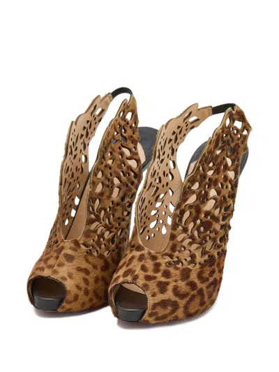 Pre-owned Christian Louboutin 145mm Leopard-print Peep-toe Pumps