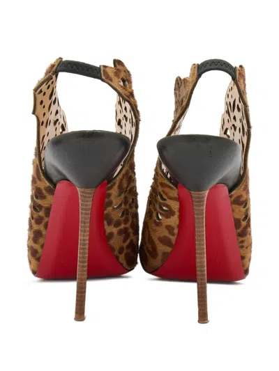 Pre-owned Christian Louboutin 145mm Leopard-print Peep-toe Pumps