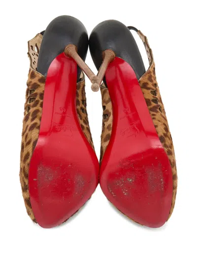 Pre-owned Christian Louboutin 145mm Leopard-print Peep-toe Pumps