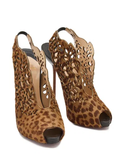 Pre-owned Christian Louboutin 145mm Leopard-print Peep-toe Pumps