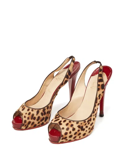 Pre-owned Christian Louboutin 140mm Leopard-print Slingback Pumps