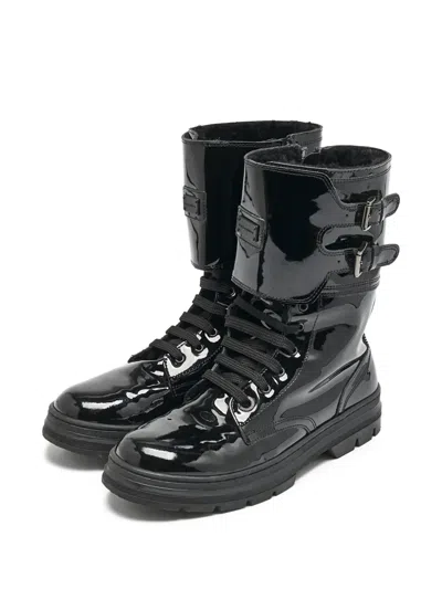 Pre-owned Dolce & Gabbana Patent-finish Combat Boots