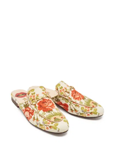 Pre-owned Gucci Floral-motif Leather Slides