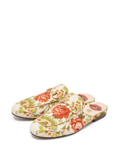Pre-owned Gucci Floral-motif Leather Slides