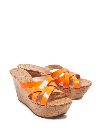 Pre-owned Casadei Vintage 100mm Leather Wedge Sandals