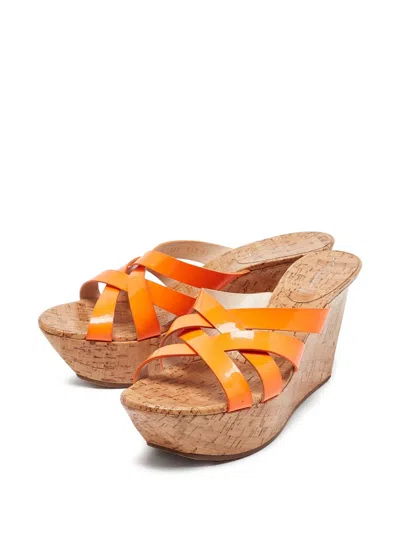 Pre-owned Casadei Vintage 100mm Leather Wedge Sandals