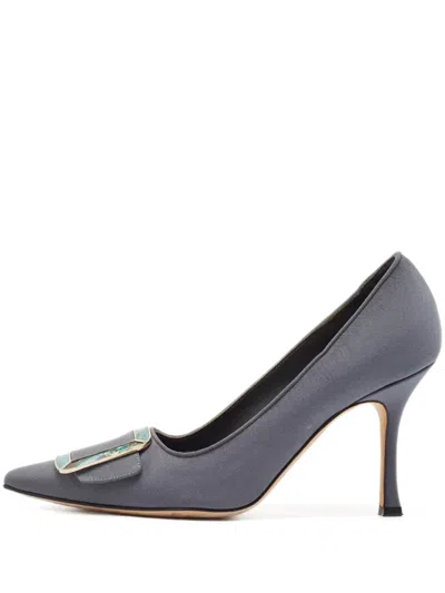 Pre-owned Manolo Blahnik  80mm Maysale Satin Pointed-toe Pumps