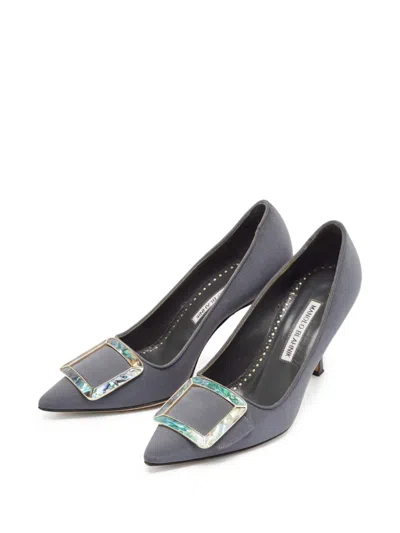 Pre-owned Manolo Blahnik  80mm Maysale Satin Pointed-toe Pumps