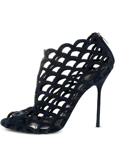 Pre-owned Sergio Rossi Vintage 115mm Scalloped Crystal-embellished Booties