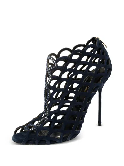 Pre-owned Sergio Rossi Vintage 115mm Scalloped Crystal-embellished Booties