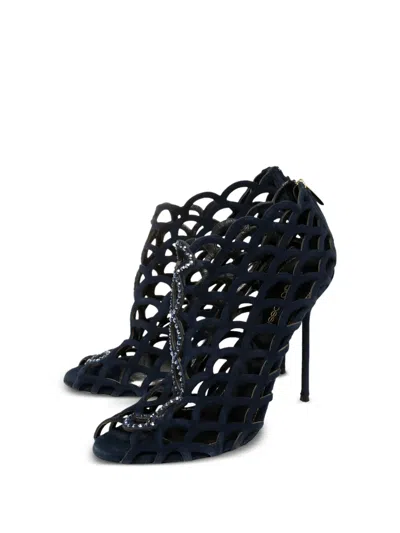 Pre-owned Sergio Rossi Vintage 115mm Scalloped Crystal-embellished Booties