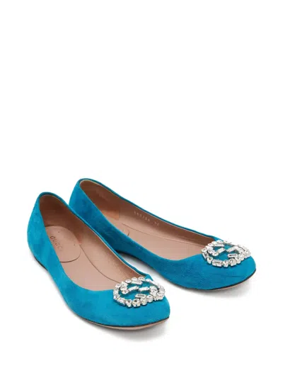 Pre-owned Gucci Interlocking G Crystal-embellished Ballet Flat