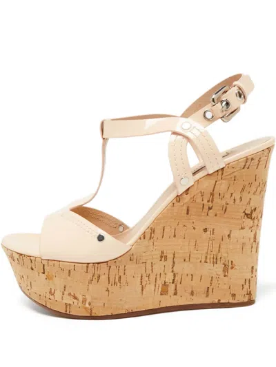 Pre-owned Casadei Vintage Patent T-bar Wedge Sandals