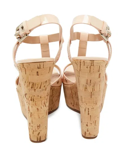 Pre-owned Casadei Vintage Patent T-bar Wedge Sandals