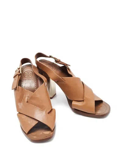 Pre-owned Tory Burch  100mm Cross-strap Block-heel Sandals