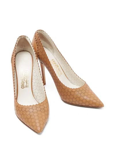 Pre-owned Ferragamo 110mm Perforated Pumps